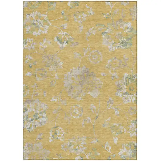 Gold Beige And Fern Green Floral Washable Indoor Outdoor Area Rug Photo 7