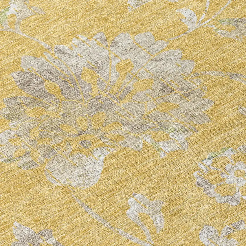 Gold Beige And Fern Green Floral Washable Indoor Outdoor Area Rug Photo 6