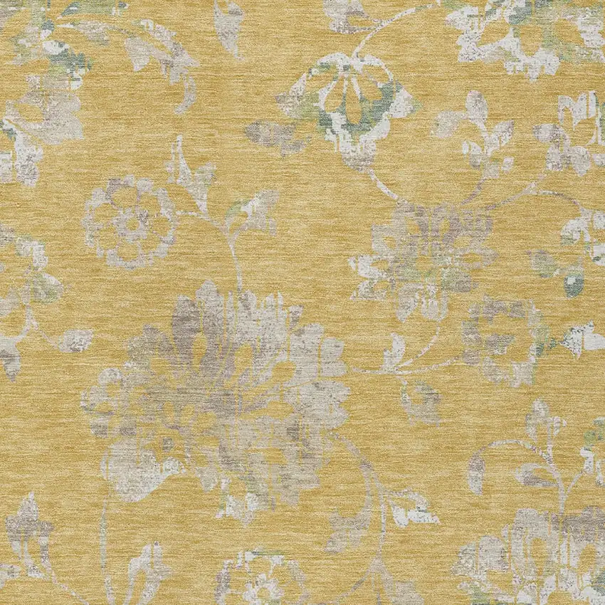 Gold Beige And Fern Green Floral Washable Indoor Outdoor Area Rug Photo 7