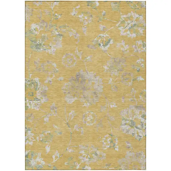 Gold Beige And Fern Green Floral Washable Indoor Outdoor Area Rug Photo 2
