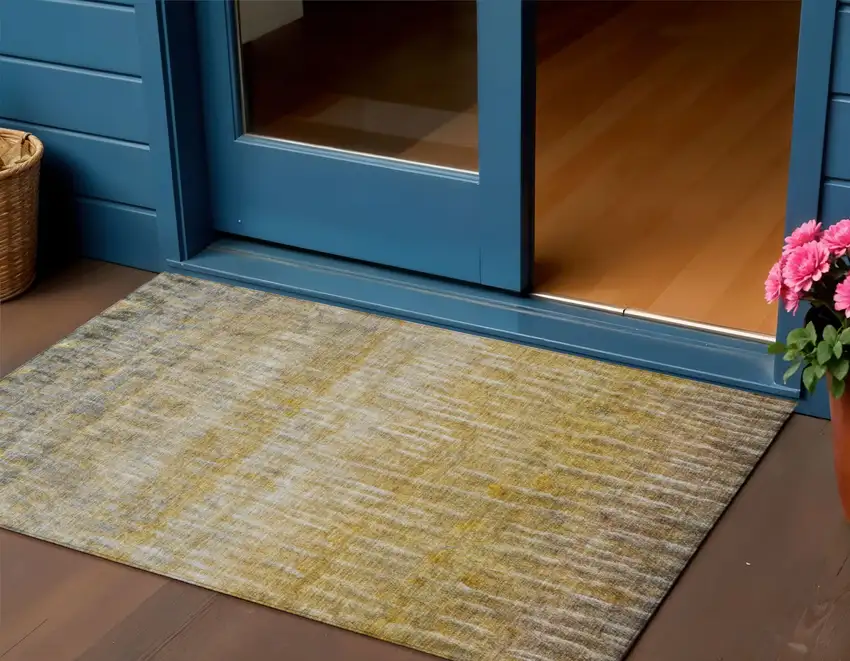 Gold Beige And Gray Abstract Washable Indoor Outdoor Area Rug Photo 1