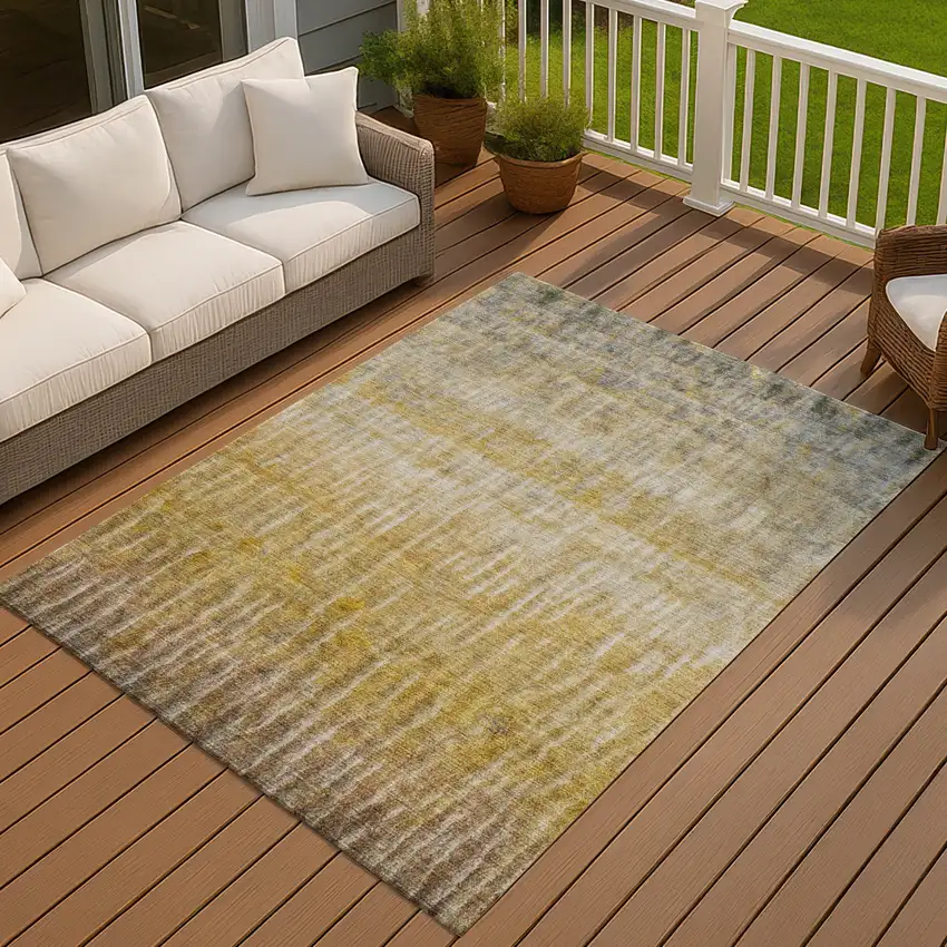 Gold Beige And Gray Abstract Washable Indoor Outdoor Area Rug Photo 7