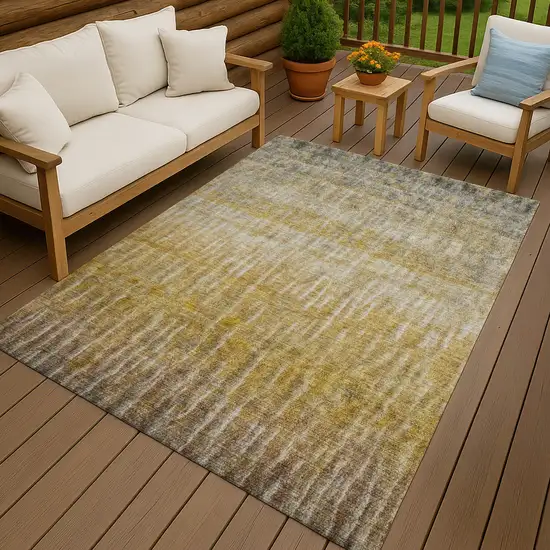 Gold Beige And Gray Abstract Washable Indoor Outdoor Area Rug Photo 9
