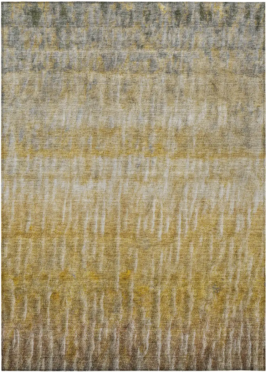 Gold Beige And Gray Abstract Washable Indoor Outdoor Area Rug Photo 2