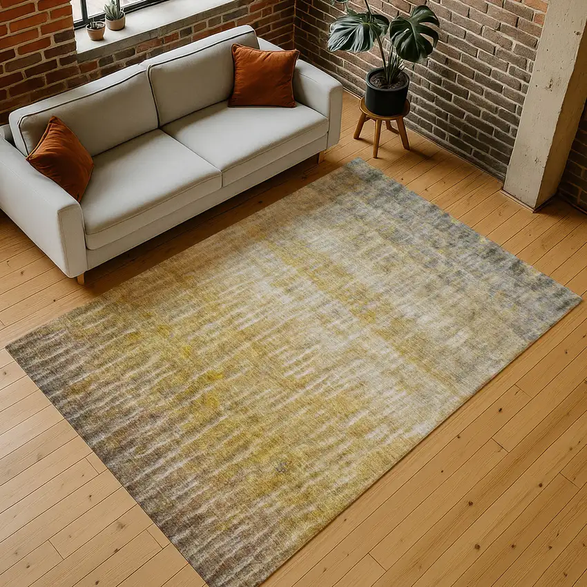 Gold Beige And Gray Abstract Washable Indoor Outdoor Area Rug Photo 9