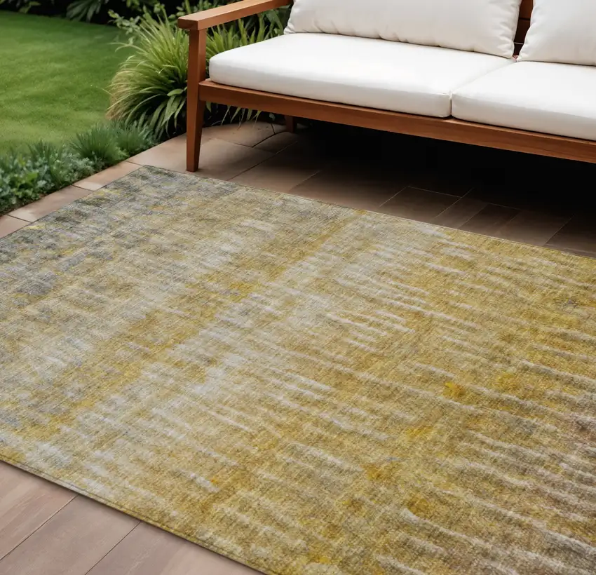 Gold Beige And Gray Abstract Washable Indoor Outdoor Area Rug Photo 1
