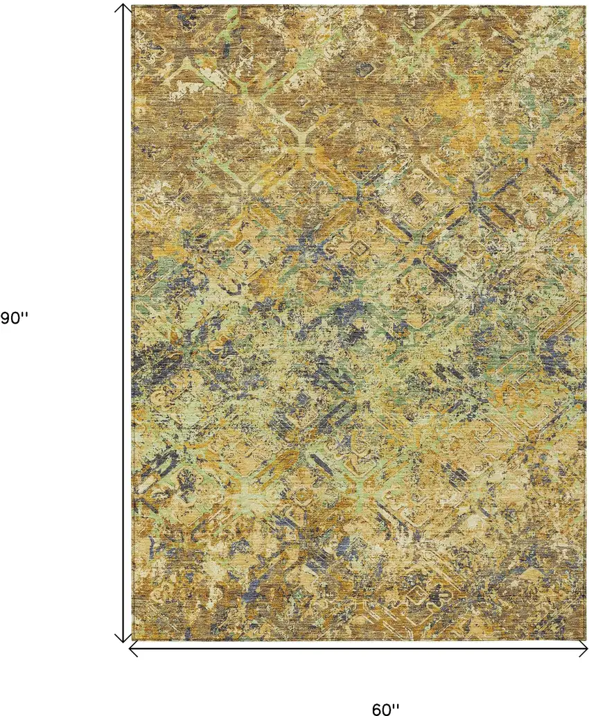 Gold Beige And Gray Geometric Washable Indoor Outdoor Area Rug Photo 9