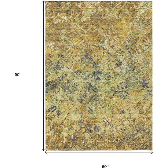 Gold Beige And Gray Geometric Washable Indoor Outdoor Area Rug Photo 9