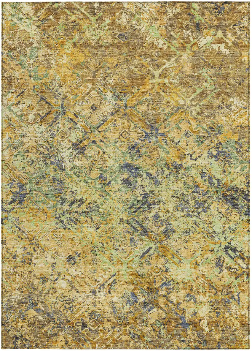 Gold Beige And Gray Geometric Washable Indoor Outdoor Area Rug Photo 4