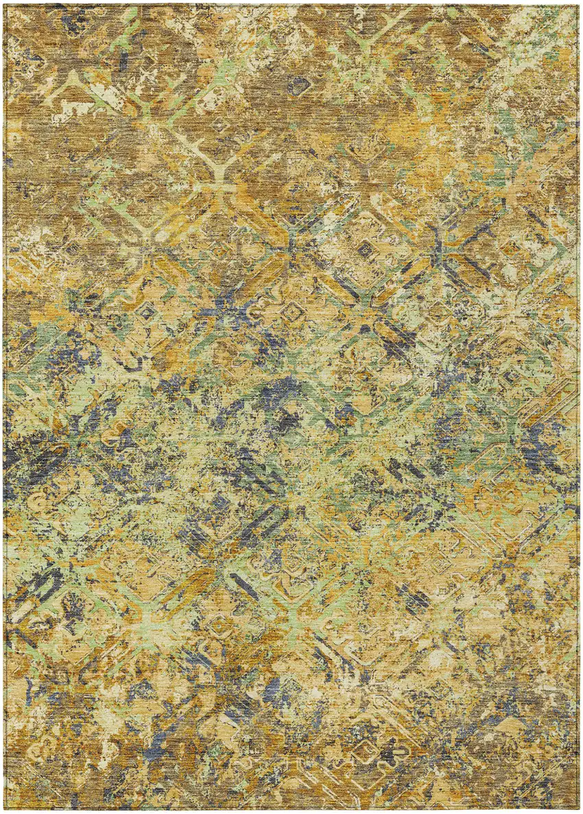 Gold Beige And Gray Geometric Washable Indoor Outdoor Area Rug Photo 2