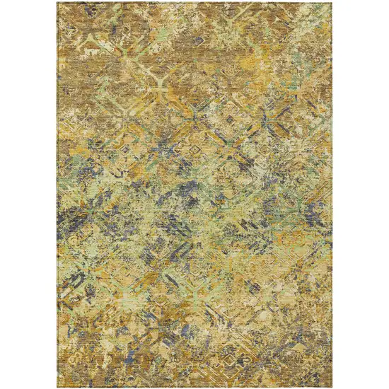 Gold Beige And Gray Geometric Washable Indoor Outdoor Area Rug Photo 1