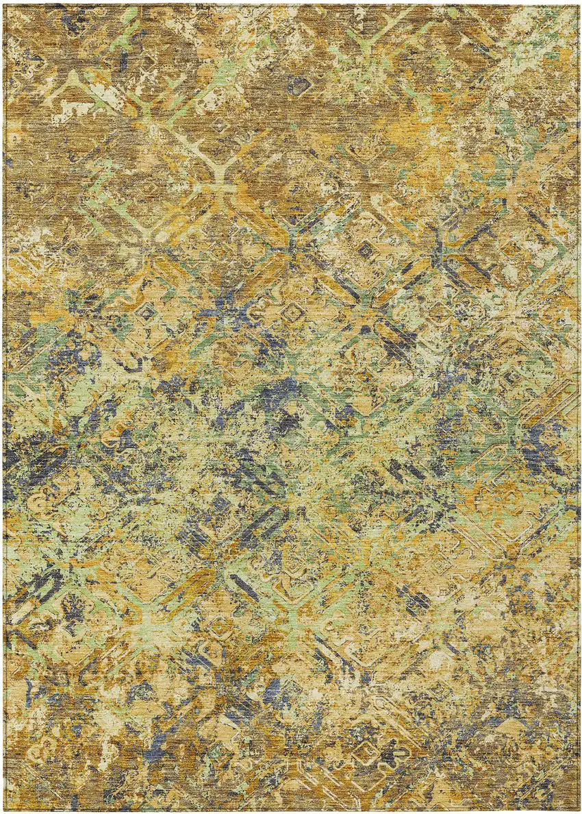 Gold Beige And Gray Geometric Washable Indoor Outdoor Area Rug Photo 2