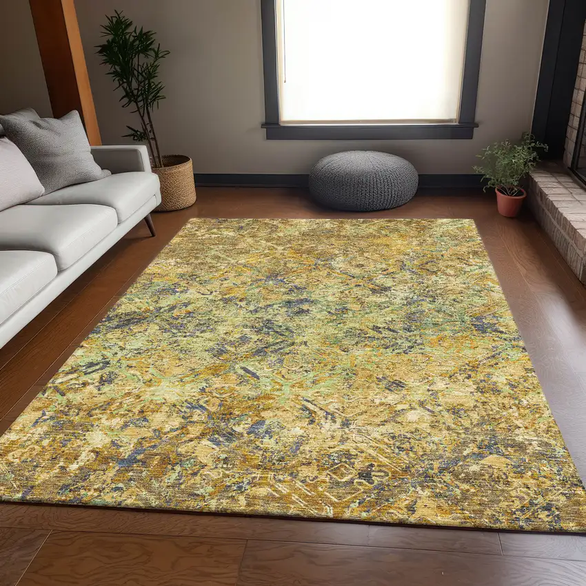 Gold Beige And Gray Geometric Washable Indoor Outdoor Area Rug Photo 7