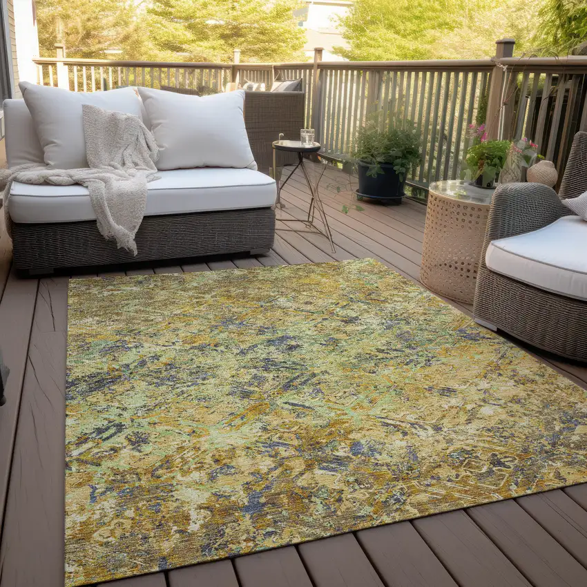 Gold Beige And Gray Geometric Washable Indoor Outdoor Area Rug Photo 9