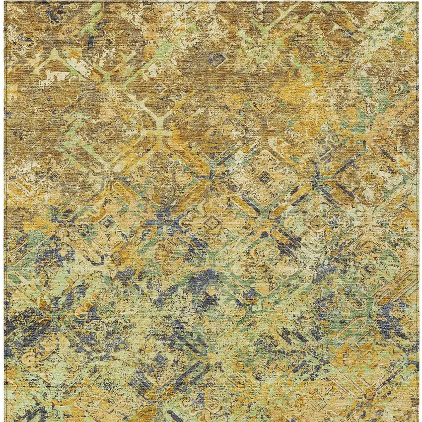 Gold Beige And Gray Geometric Washable Indoor Outdoor Area Rug Photo 6