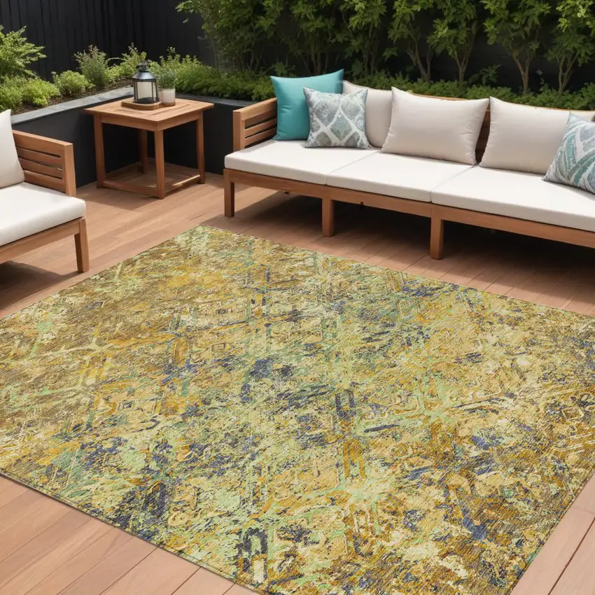 Gold Beige And Gray Geometric Washable Indoor Outdoor Area Rug Photo 1