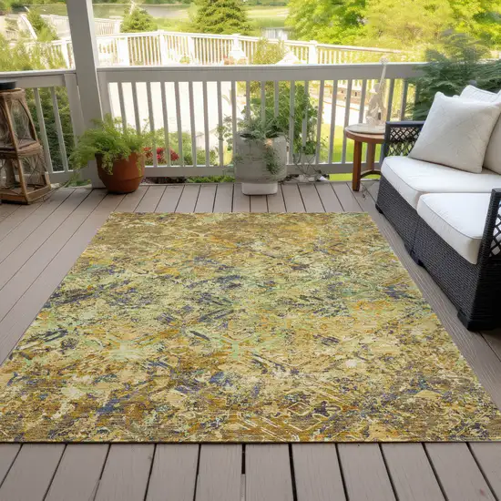 Gold Beige And Gray Geometric Washable Indoor Outdoor Area Rug Photo 6