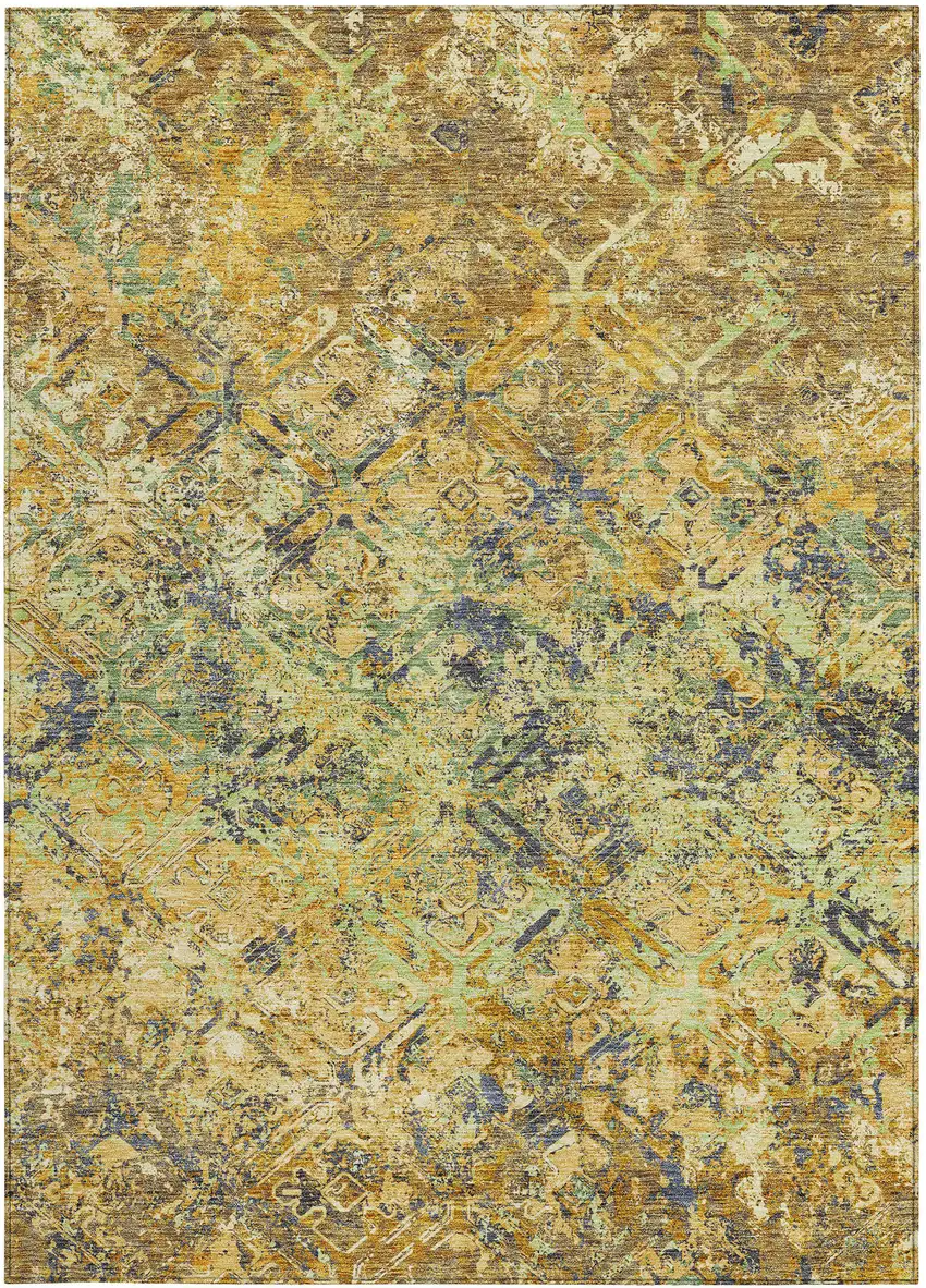 Gold Beige And Gray Geometric Washable Indoor Outdoor Area Rug Photo 5
