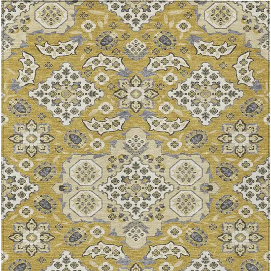 Gold Beige And Gray Medallion Washable Indoor Outdoor Area Rug Photo 9