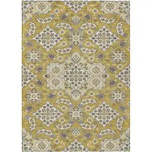 Photo of Gold Beige And Gray Medallion Washable Indoor Outdoor Area Rug