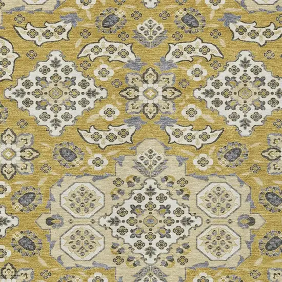 Gold Beige And Gray Medallion Washable Indoor Outdoor Area Rug Photo 4