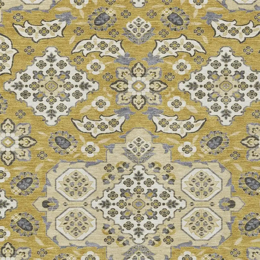 Gold Beige And Gray Medallion Washable Indoor Outdoor Area Rug Photo 4