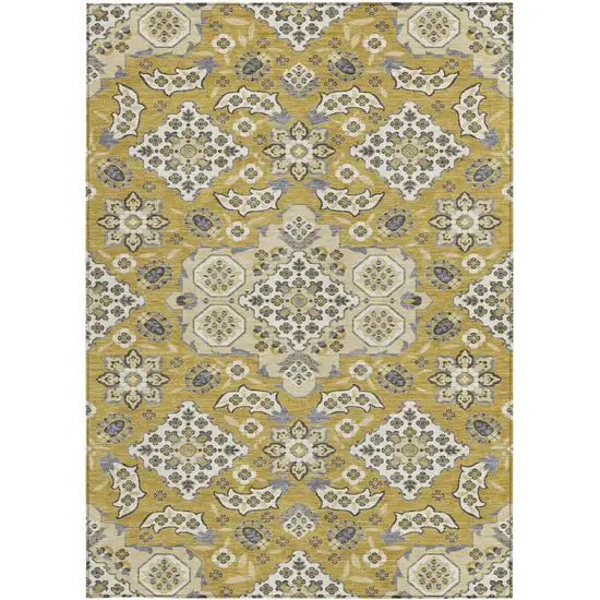 Gold Beige And Gray Medallion Washable Indoor Outdoor Area Rug Photo 3