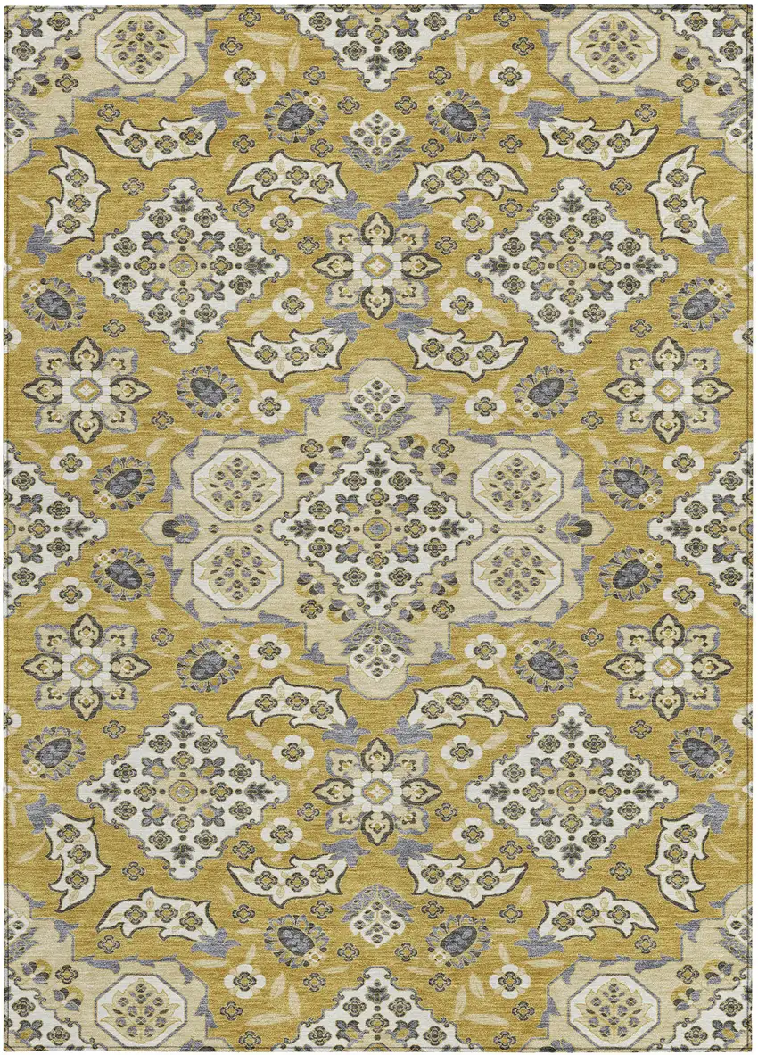 Gold Beige And Gray Medallion Washable Indoor Outdoor Area Rug Photo 3