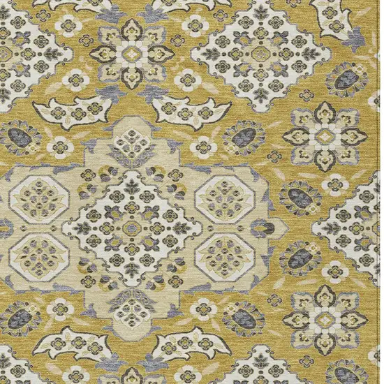 Gold Beige And Gray Medallion Washable Indoor Outdoor Area Rug Photo 9