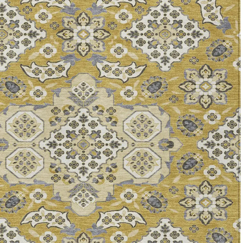 Gold Beige And Gray Medallion Washable Indoor Outdoor Area Rug Photo 9