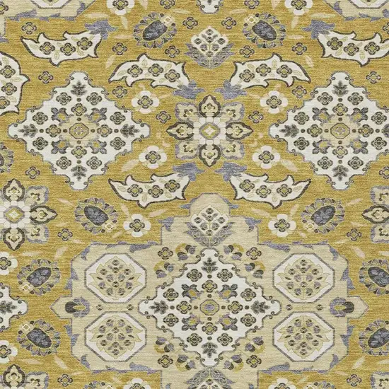 Gold Beige And Gray Medallion Washable Indoor Outdoor Area Rug Photo 3