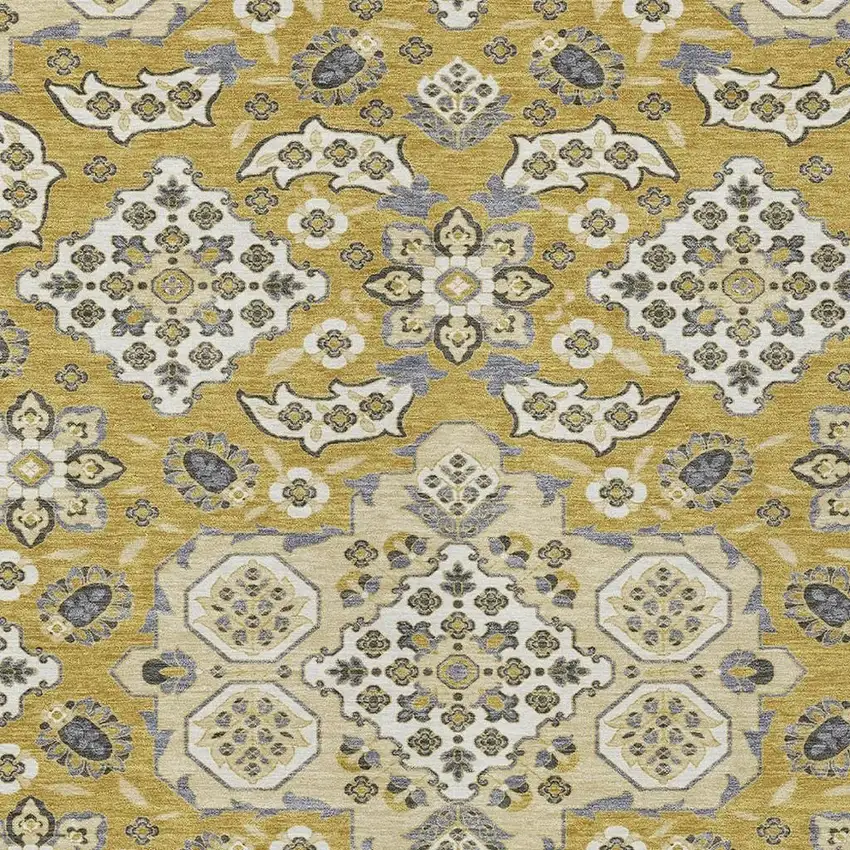 Gold Beige And Gray Medallion Washable Indoor Outdoor Area Rug Photo 3