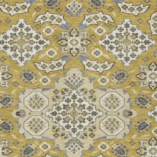 Gold Beige And Gray Medallion Washable Indoor Outdoor Area Rug Photo 4