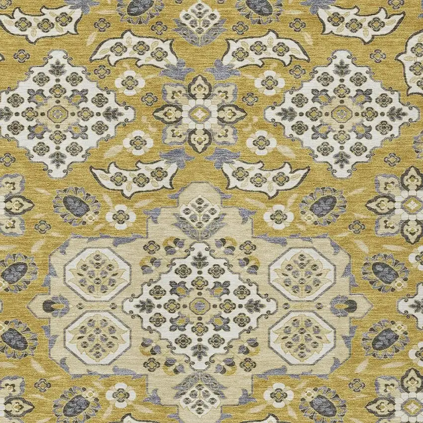 Gold Beige And Gray Medallion Washable Indoor Outdoor Area Rug Photo 4