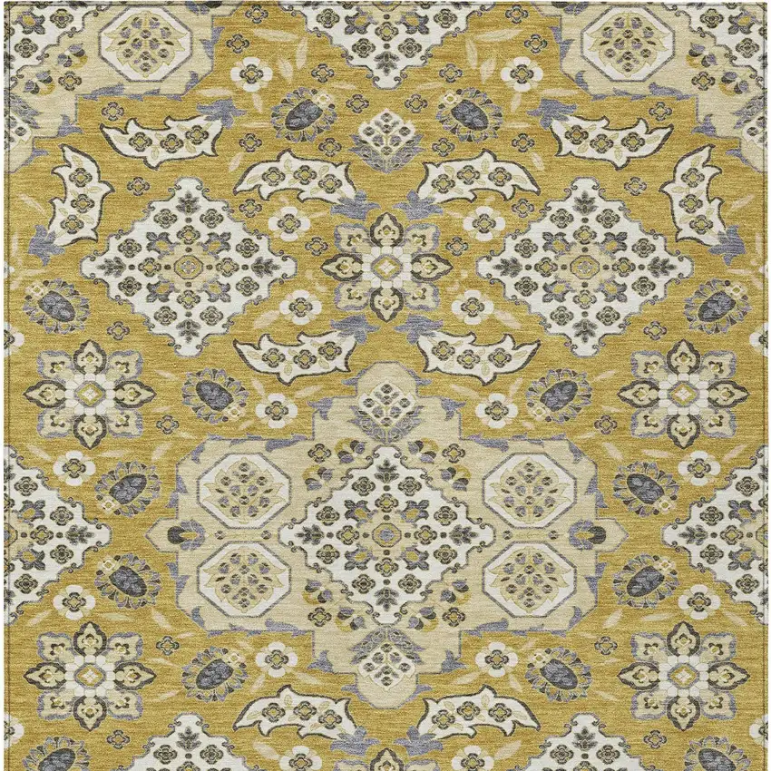 Gold Beige And Gray Medallion Washable Indoor Outdoor Area Rug Photo 9