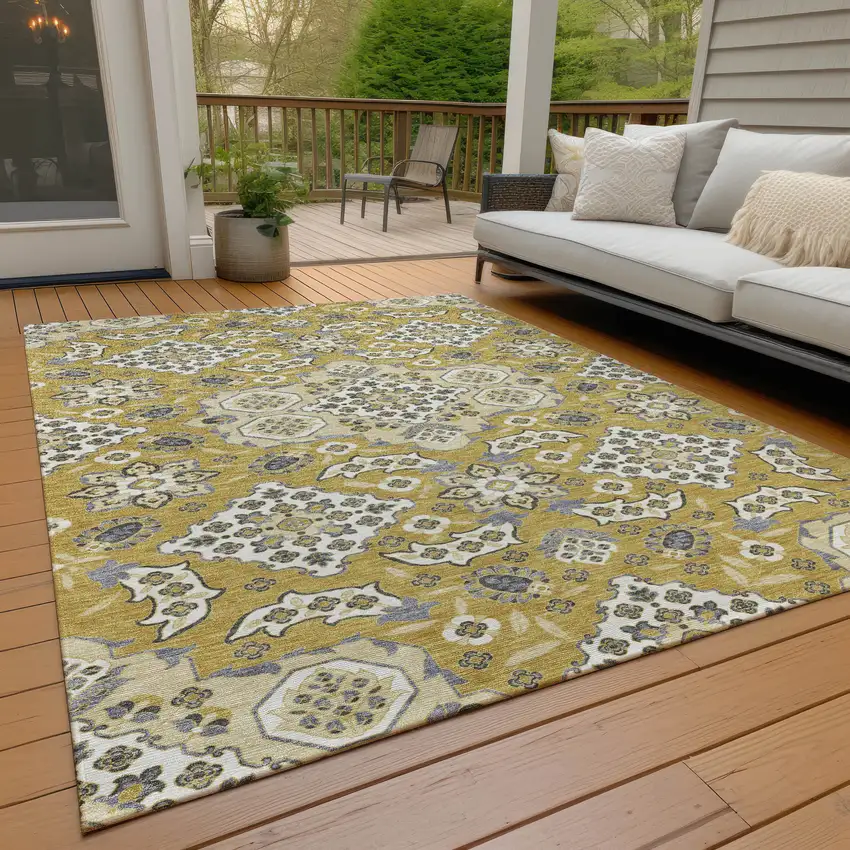 Gold Beige And Gray Medallion Washable Indoor Outdoor Area Rug Photo 8