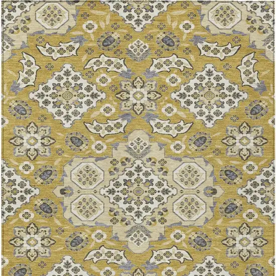 Gold Beige And Gray Medallion Washable Indoor Outdoor Area Rug Photo 4