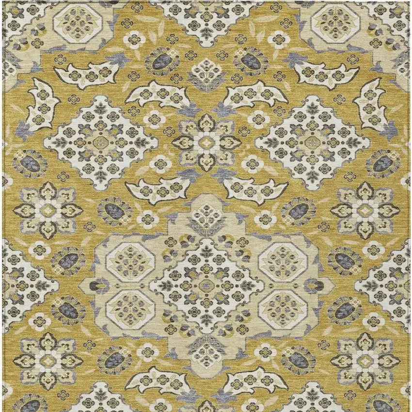 Gold Beige And Gray Medallion Washable Indoor Outdoor Area Rug Photo 4