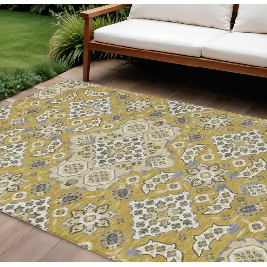 Gold Beige And Gray Medallion Washable Indoor Outdoor Area Rug Photo 2