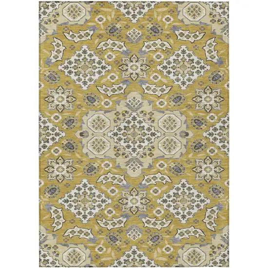Gold Beige And Gray Medallion Washable Indoor Outdoor Area Rug Photo 1