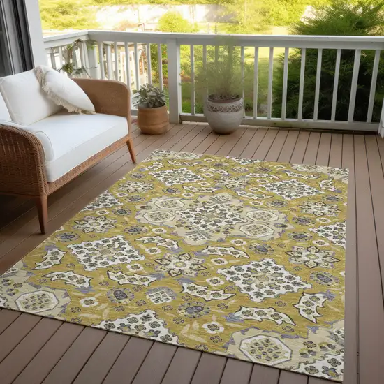 Gold Beige And Gray Medallion Washable Indoor Outdoor Area Rug Photo 5