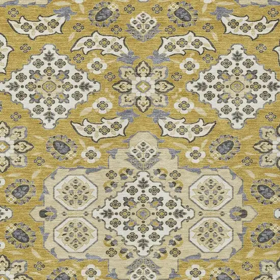 Gold Beige And Gray Medallion Washable Indoor Outdoor Area Rug Photo 4
