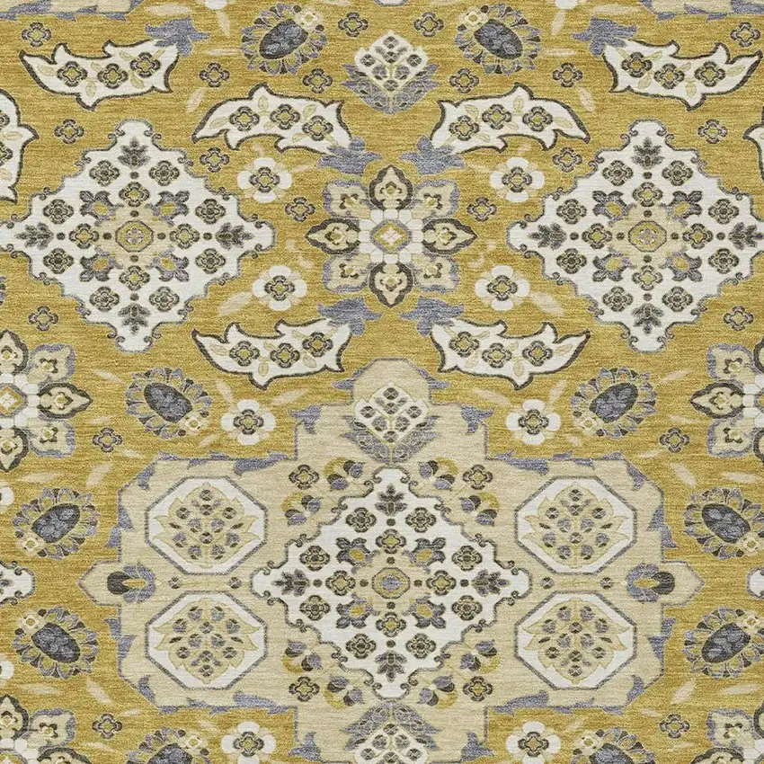 Gold Beige And Gray Medallion Washable Indoor Outdoor Area Rug Photo 4