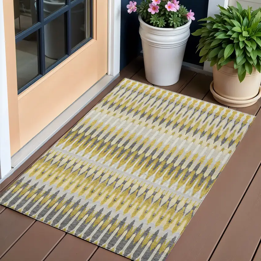 Gold Beige And Gray Southwestern Washable Indoor Outdoor Area Rug Photo 1
