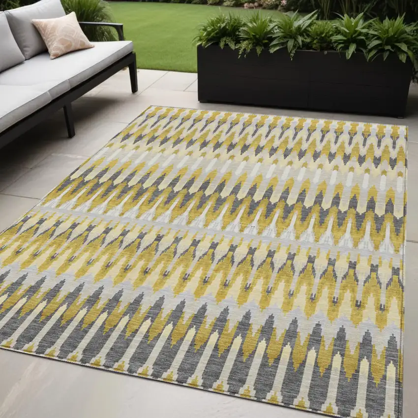 Gold Beige And Gray Southwestern Washable Indoor Outdoor Area Rug Photo 1