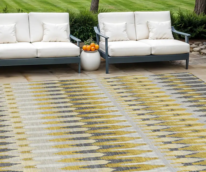 Gold Beige And Gray Southwestern Washable Indoor Outdoor Area Rug Photo 2