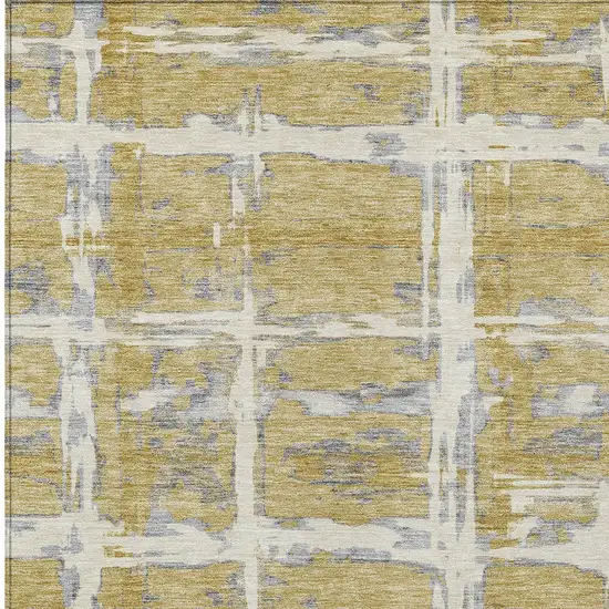 Gold Beige And Gray Striped Washable Indoor Outdoor Area Rug Photo 6