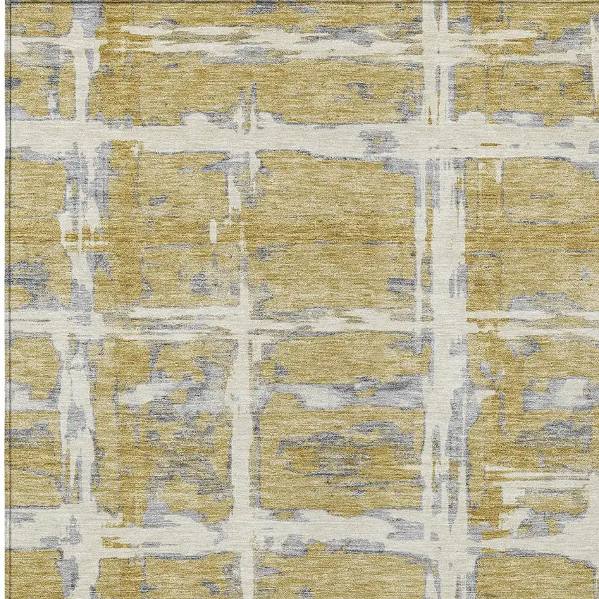 Gold Beige And Gray Striped Washable Indoor Outdoor Area Rug Photo 6