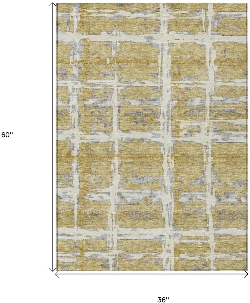 Gold Beige And Gray Striped Washable Indoor Outdoor Area Rug Photo 8