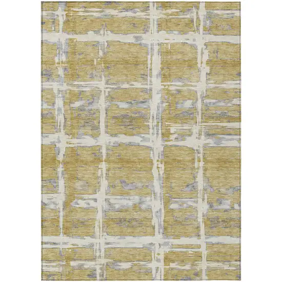 Gold Beige And Gray Striped Washable Indoor Outdoor Area Rug Photo 1